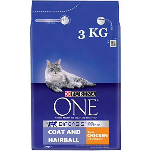 Purina One Coat and Hairball Dry Cat Food Chicken, 3kg TreatOurPet